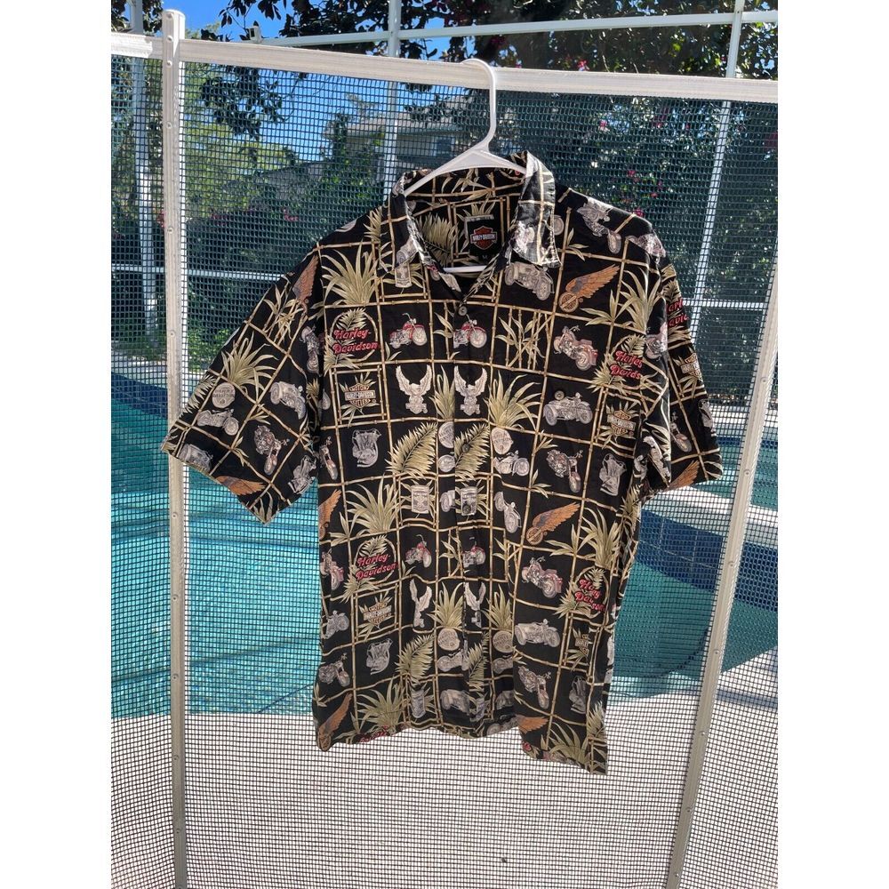 Vintage Harley Davidson Motorcycle Hawaiian Shirt Logo Mens M All Over Print